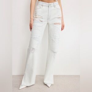 Good American Indigo Distressed Women's High Rise Straight Leg Jeans